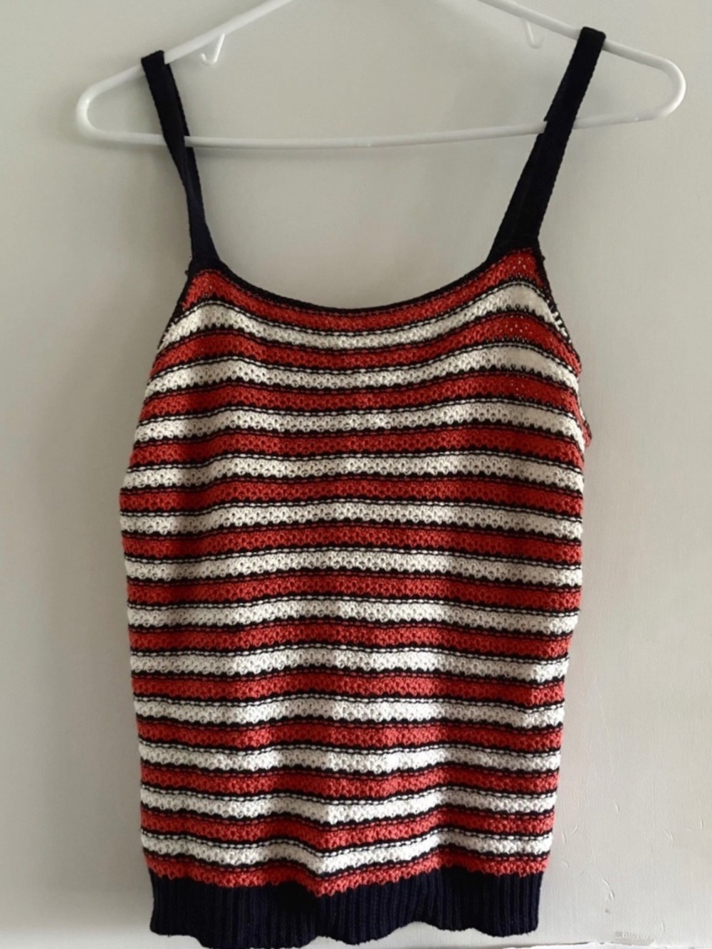 It’s Our Time Tank Women’s M Crochet Tank Top Orange/Navy Summer Y2K 4th of July